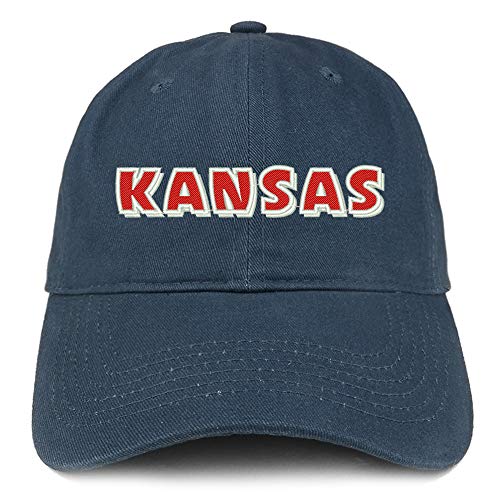Trendy Apparel Shop Kansas Bold Text Embroidered Soft Crown 100% Brushed Cotton Cap