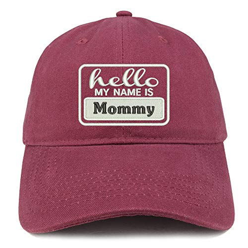 Trendy Apparel Shop Hello My Name is Mommy Soft Crown 100% Brushed Cotton Cap