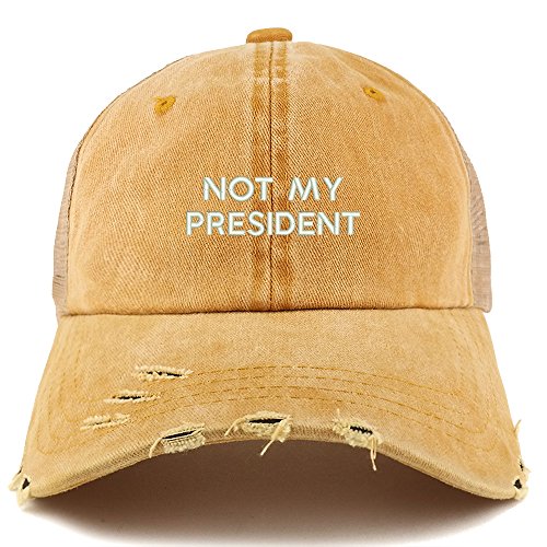 Trendy Apparel Shop Not My President Embroidered Frayed Bill Trucker Mesh Back Cap