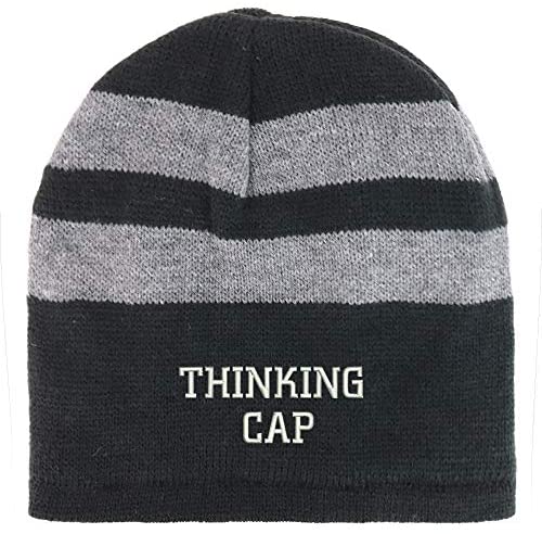 Trendy Apparel Shop Thinking Cap Embroidered Fleece Lined Striped Short Beanie