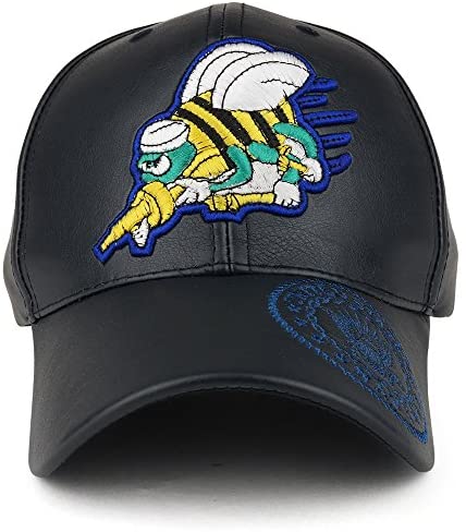 Trendy Apparel Shop US Navy Seabees 3D Embroidered PU Leather Military Baseball Cap - Navy
