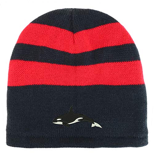 Trendy Apparel Shop Orca Killer Whale Fleece Lined Striped Short Beanie