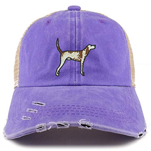 Trendy Apparel Shop Pointer Dog Embroidered Frayed Bill Trucker Mesh Back Cap