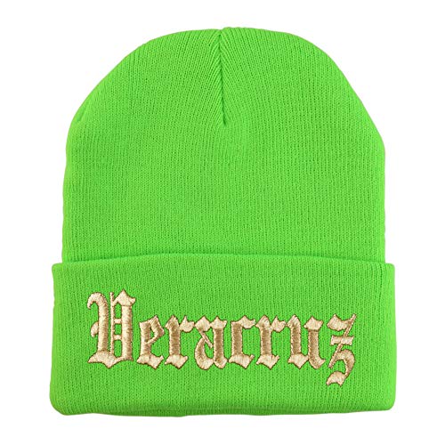 Trendy Apparel Shop Old English Veracruz Gold Embroidered Acrylic Knit Beanie Cap