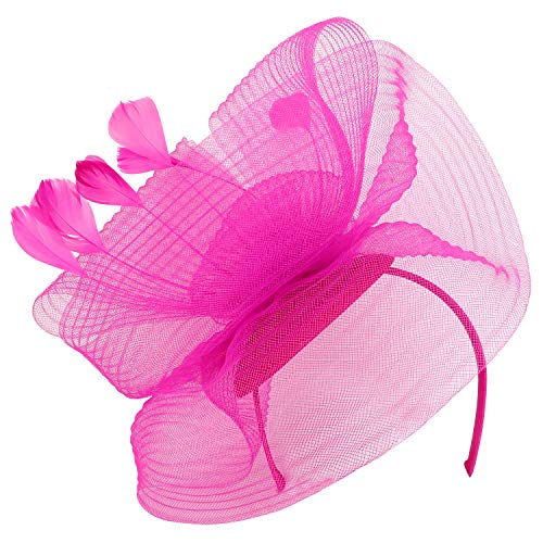 Trendy Apparel Shop Ladies Feather Trimmed Sinamay Mesh Bow Fascinator Headband