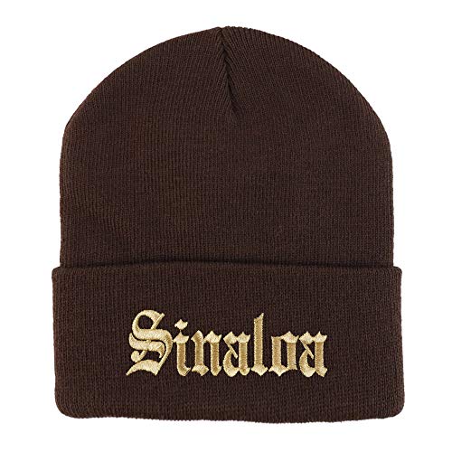 Trendy Apparel Shop Old English Sinaloa Gold Embroidered Acrylic Knit Beanie Cap