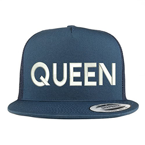Trendy Apparel Shop Queen Embroidered 5 Panel Flat Bill Trucker Mesh Back Cap