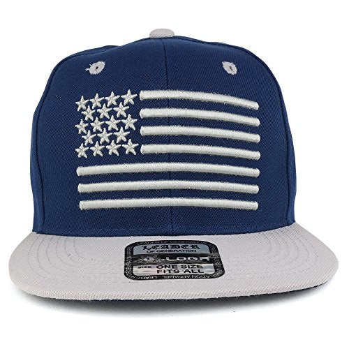 Trendy Apparel Shop USA American Flag 3-D Embroidered Flatbill Snapback Cap