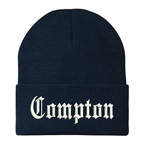 Trendy Apparel Shop Compton City Old English Embroidered Long Cuff Beanie