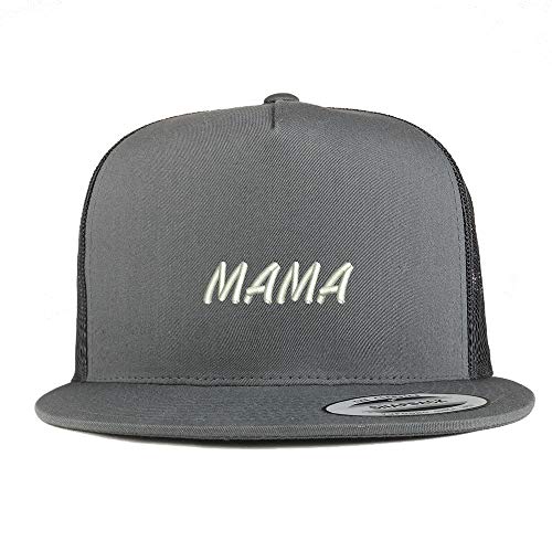 Trendy Apparel Shop Mama Embroidered 5 Panel Flatbill Trucker Mesh Snapback Cap
