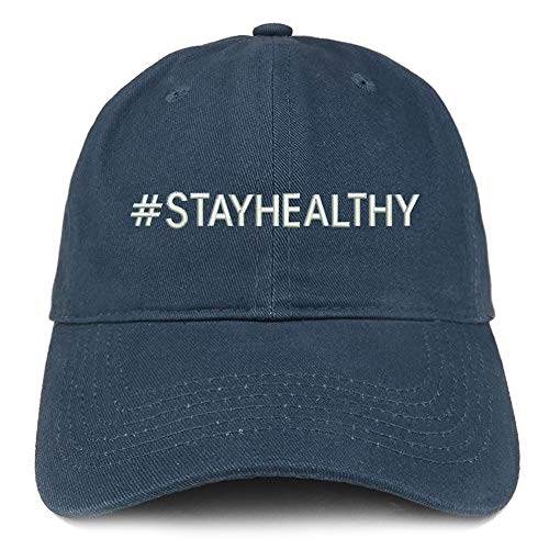 Trendy Apparel Shop Hashtag Stay Healthy Embroidered Soft Crown Cotton Cap