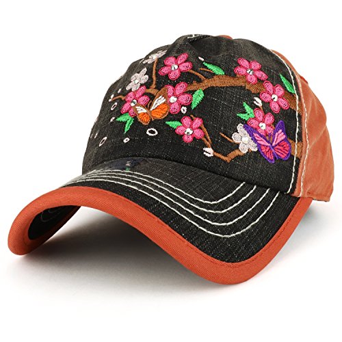 Trendy Apparel Shop Cherry Blossom Embroidered Stitch Multi Color Baseball Cap