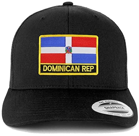 Trendy Apparel Shop Flexfit XXL Dominican Republic Flag Retro Trucker Mesh Cap
