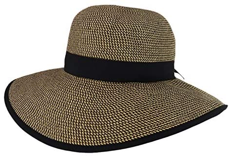 Trendy Apparel Shop UPF 50+ Grosgrain Ribbon Band Paper Braid Tweed Sun Hat