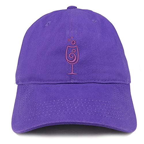 Trendy Apparel Shop Wine Glass Embroidered Soft Crown 100% Brushed Cotton Cap