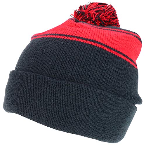 Trendy Apparel Shop Two Tone Pom Striped Winter Cuff Long Beanie Hat
