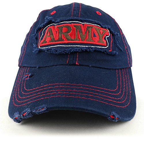 Trendy Apparel Shop Army Embroidered Frayed Vintage High Contrast Unstructured Baseball Cap - Navy