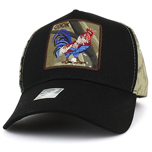 Trendy Apparel Shop Cock Rooster Embroidered Patch Camo Print Back Baseball Cap