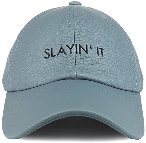 Trendy Apparel Shop PU Leather Slayin' It Embroidered Unstructured Soft Baseball Cap - Denim