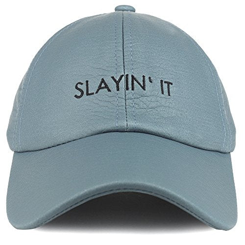 Trendy Apparel Shop PU Leather Slayin' It Embroidered Unstructured Soft Baseball Cap - Denim