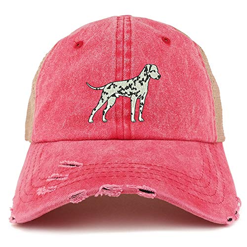 Trendy Apparel Shop Dalmatian Dog Embroidered Frayed Bill Trucker Mesh Back Cap