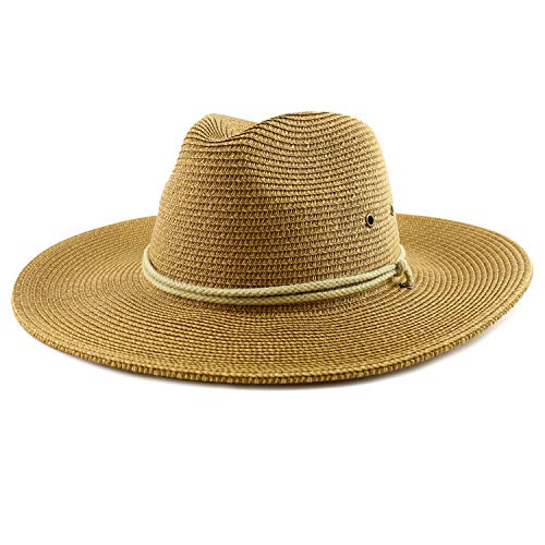 Trendy Apparel Shop Men's UPF 50+ Paper Braid Tweed Flat Brim Fedora