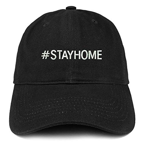 Trendy Apparel Shop Hashtag Stay Home Embroidered Soft Crown Cotton Cap