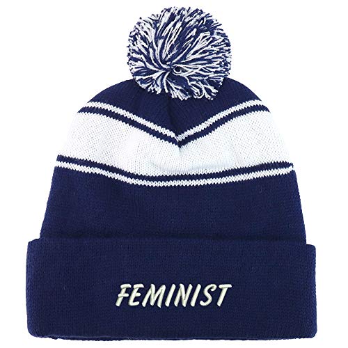 Trendy Apparel Shop Feminist Two Tone Pom Striped Long Beanie Hat
