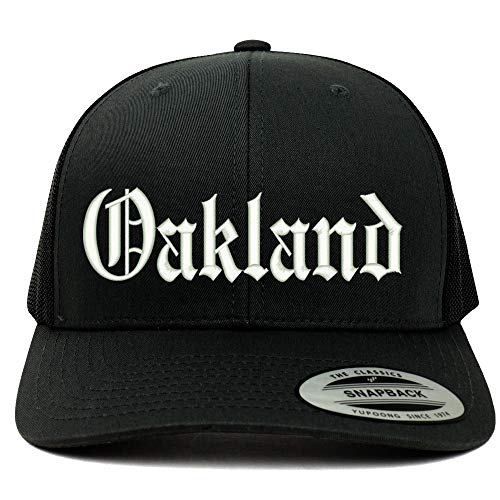 Trendy Apparel Shop Old English Font Oakland City Embroidered 6 Panel Mesh Cap