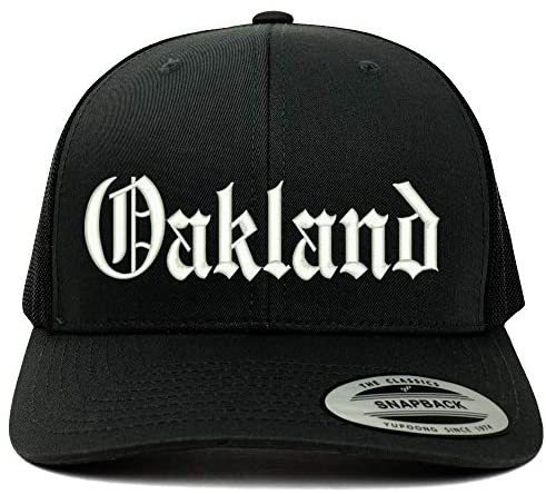 Trendy Apparel Shop Old English Font Oakland City Embroidered 6 Panel Mesh Cap