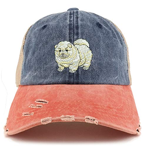 Trendy Apparel Shop Chow Chow Dog Embroidered Frayed Bill Trucker Mesh Back Cap