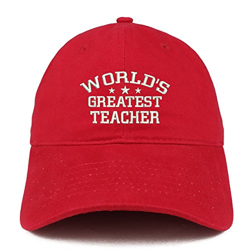 Trendy Apparel Shop World's Greatest Teacher Embroidered Low Profile Soft Cotton Baseball Cap