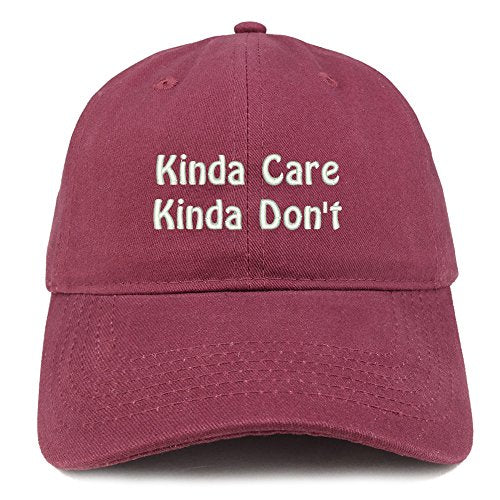 Trendy Apparel Shop Kinda Care Kinda Don't Embroidered Low Profile Brushed Cotton Cap