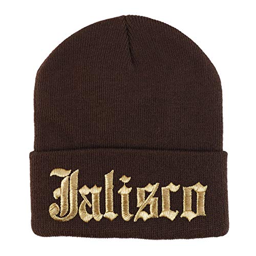 Trendy Apparel Shop Old English Jalisco Gold Embroidered Acrylic Knit Beanie Cap