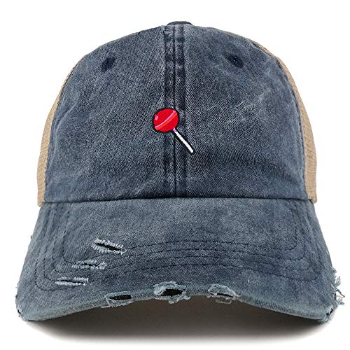 Trendy Apparel Shop Lollipop Patch Pigment Dyed Mesh Back Frayed Bill Trucker Cap