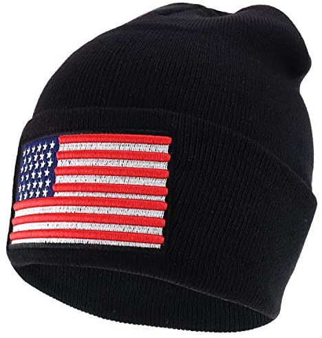 Trendy Apparel Shop 3D USA Flag Embroidered Winter Cuff Folded Long Beanie
