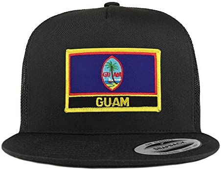 Trendy Apparel Shop Guam Flag 5 Panel Flatbill Trucker Mesh Snapback Cap
