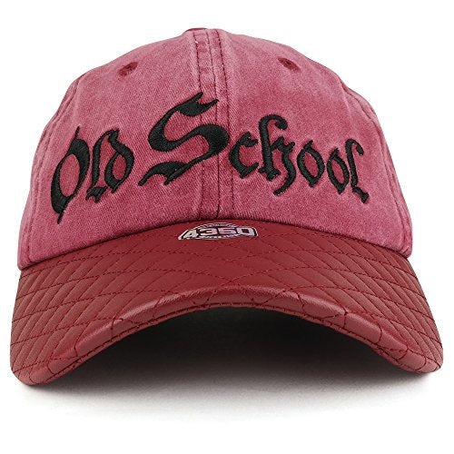 Trendy Apparel Shop Old School Embroidered Unstructured Baseball Cap with Quilted PU Bill