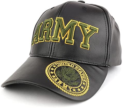 Trendy Apparel Shop U.S. Military Big 3D Embroidered PU Leather Adjustable Baseball Cap