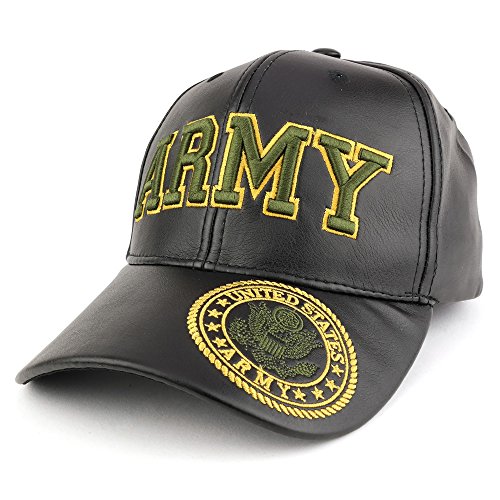 Trendy Apparel Shop U.S. Military Big 3D Embroidered PU Leather Adjustable Baseball Cap