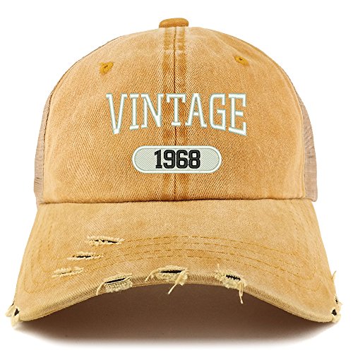 Trendy Apparel Shop Vintage 1968 51st Birthday Embroider Frayed Trucker Mesh Back Cap