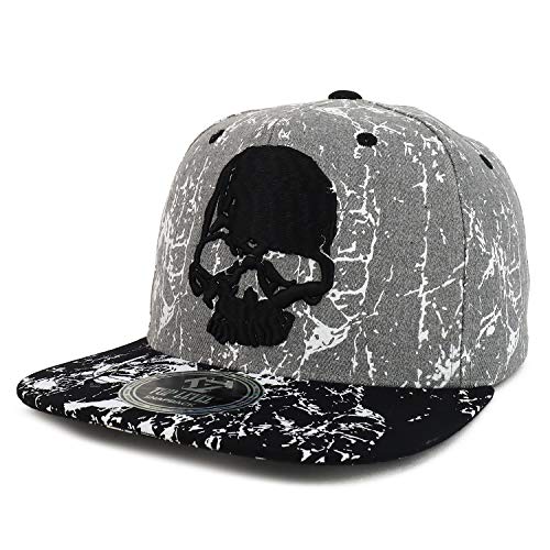 Trendy Apparel Shop Cracked Skull Embroidered Splatter Flatbill Snapback Hat