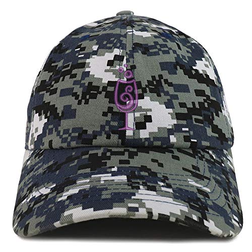 Trendy Apparel Shop Wine Glass Embroidered Soft Crown 100% Brushed Cotton Cap