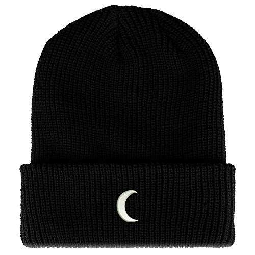 Trendy Apparel Shop Crescent Moon Embroidered Ribbed Cuffed Knit Beanie