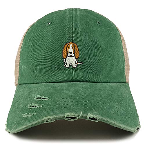 Trendy Apparel Shop Basset Hound Dog Embroidered Frayed Bill Trucker Mesh Back Cap