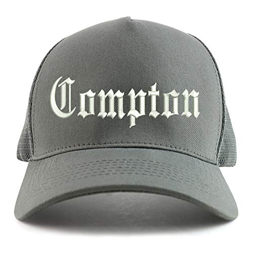 Trendy Apparel Shop Old English Compton City Embroidered Oversized 5 Panel XXL Trucker Mesh Cap