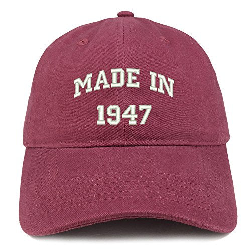 Trendy Apparel Shop Made in 1947 Text Embroidered Birthday Brushed Cotton Cap