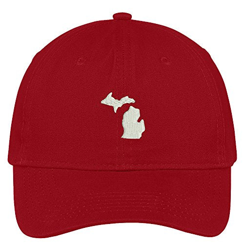 Trendy Apparel Shop Michigan State Map Embroidered Low Profile Soft Cotton Brushed Baseball Cap