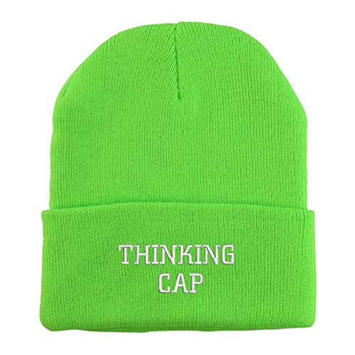 Trendy Apparel Shop Thinking Cap Embroidered Winter Long Cuff Beanie