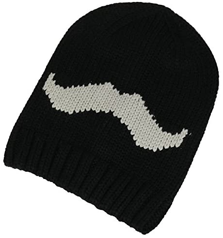 Trendy Apparel Shop Big Mustache Knitted Large Crown Warm Acrylic Beanie Hat